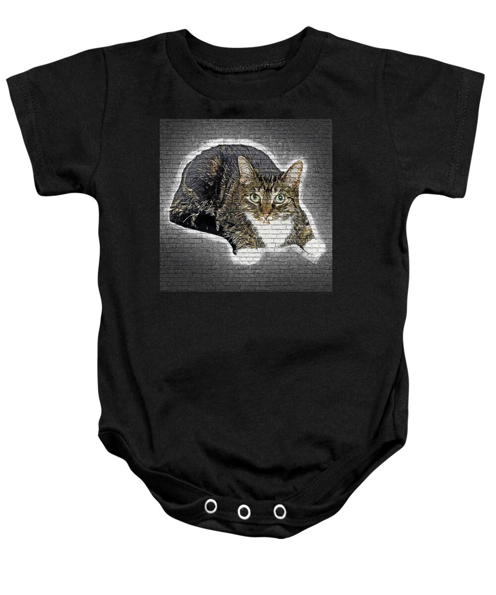 Domestic Baby Onesie featuring the painting Lookin Pretty, Lying Down Ginger Cat by Custom Pet Portrait Art Studio