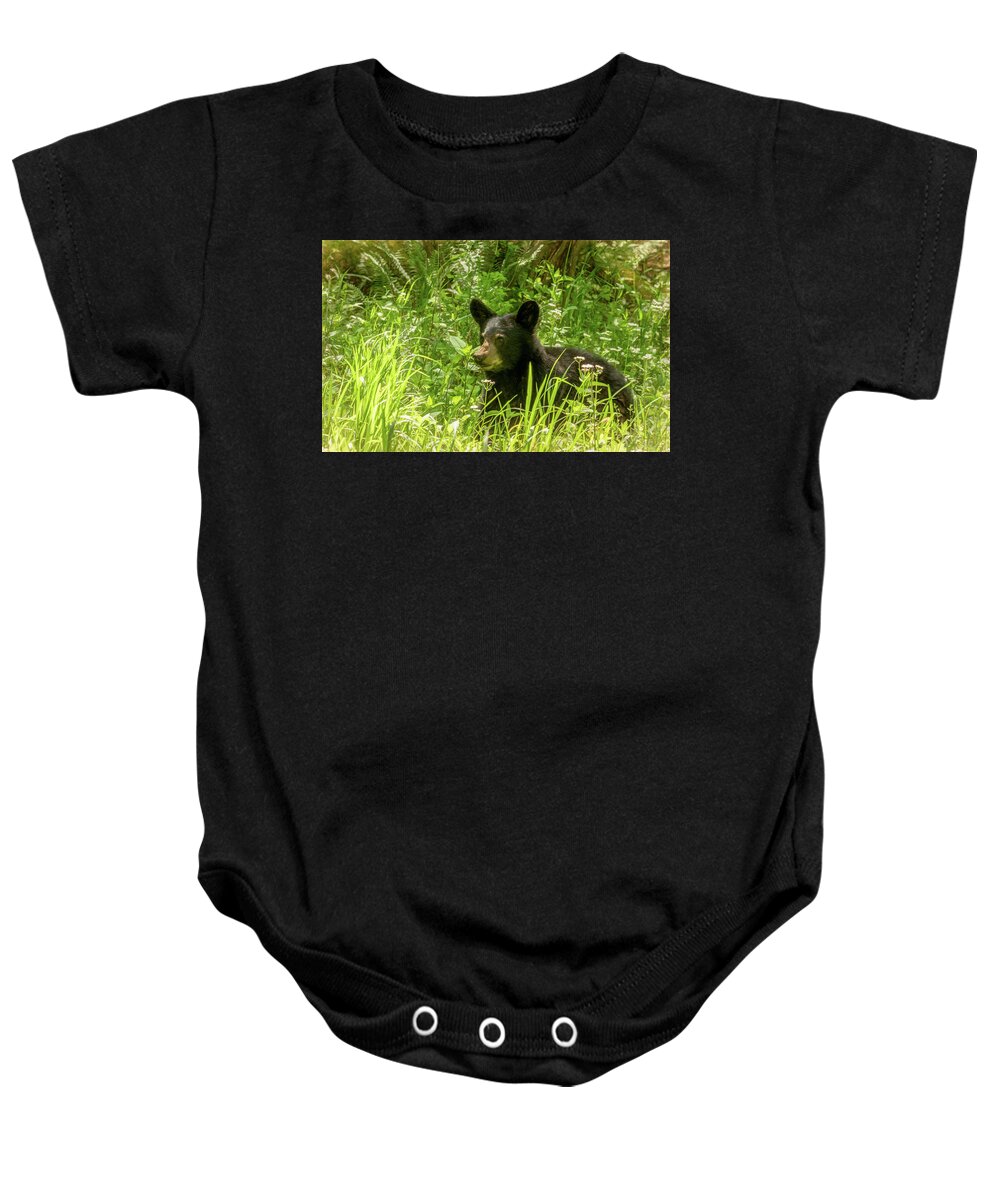  Baby Onesie featuring the photograph Looking For Mom, A Cades Cove Cubbie by Marcy Wielfaert