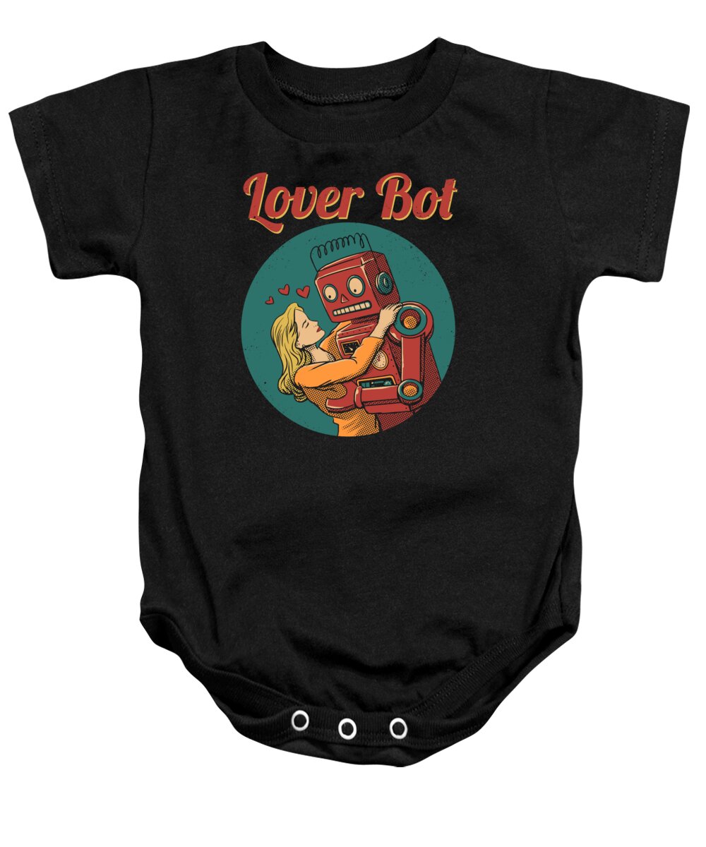 Retro Baby Onesie featuring the digital art Lover Bot by Vincent Trinidad