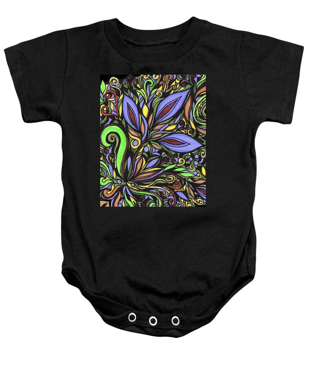 Floral Pattern Baby Onesie featuring the painting Magical Floral Pattern Tiffany Stained Glass Mosaic Decor I by Irina Sztukowski