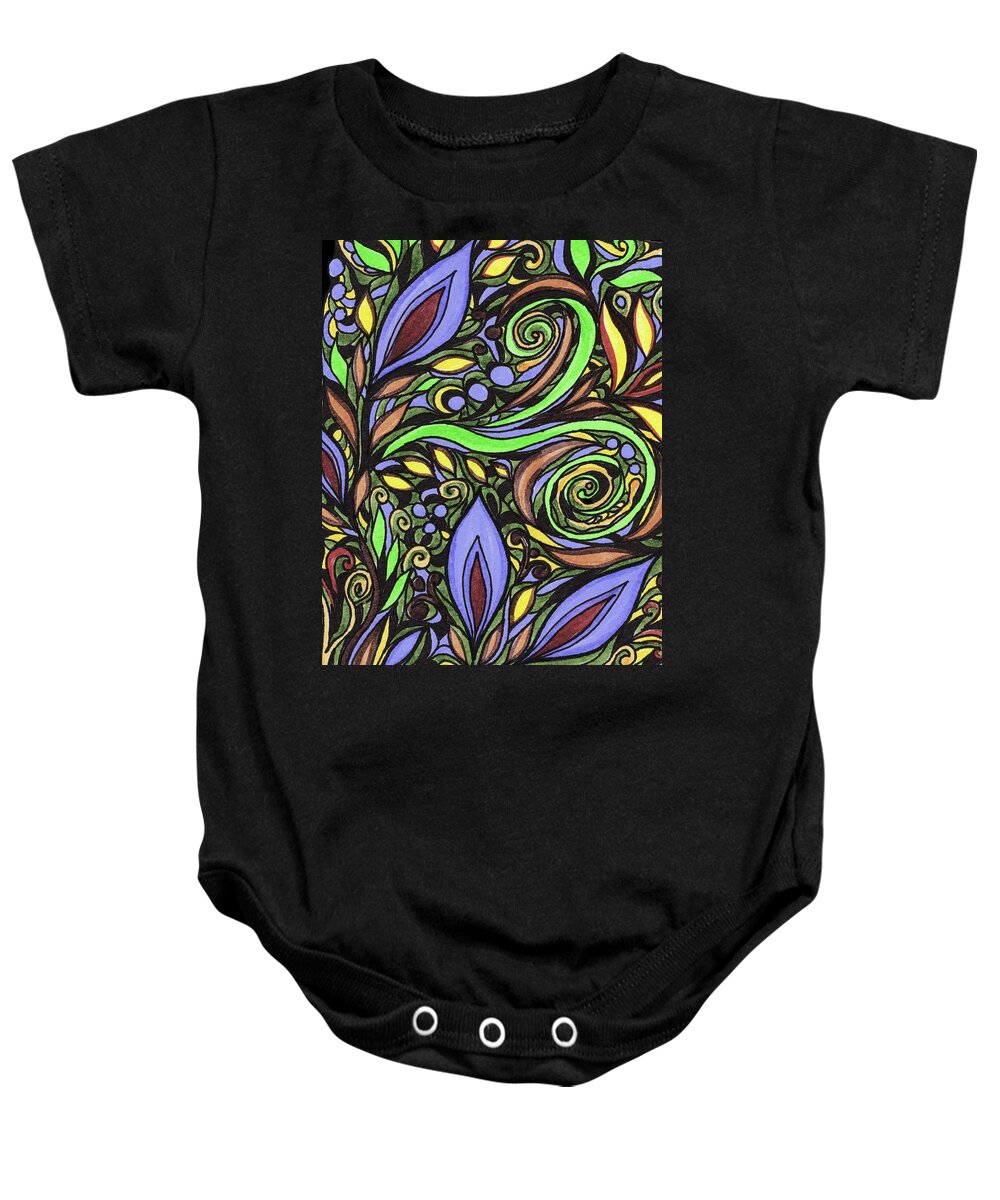 Floral Pattern Baby Onesie featuring the painting Magical Floral Pattern Tiffany Stained Glass Mosaic Decor III by Irina Sztukowski