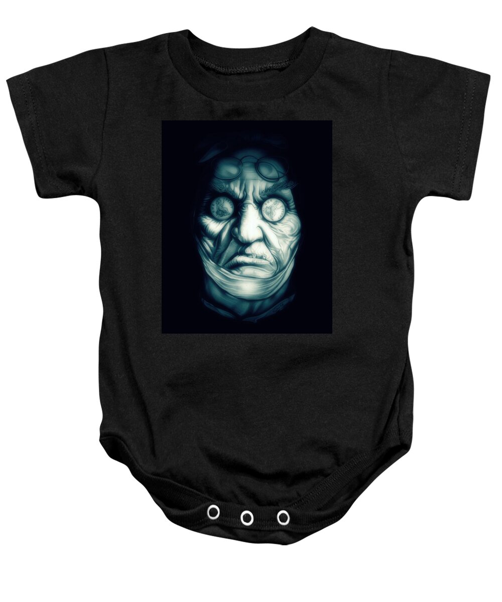 A Christmas Carol Baby Onesie featuring the drawing Marley - Original Edition by Fred Larucci