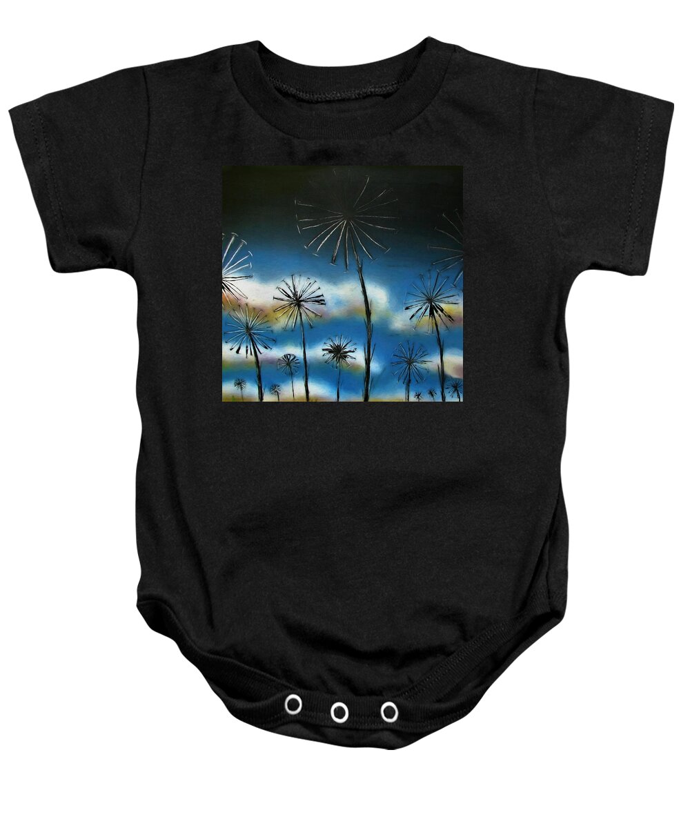 Painted View Baby Onesie featuring the painting Meadow at Dawn by Joan Stratton