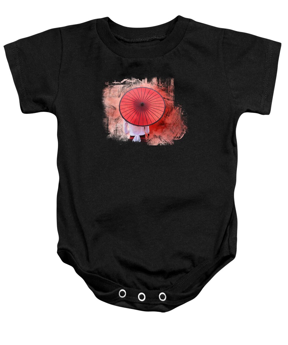 Parasol Baby Onesie featuring the mixed media Memories of Japan by Elisabeth Lucas