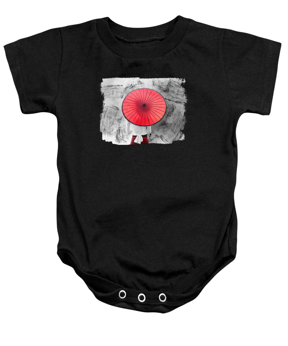 Parasol Baby Onesie featuring the mixed media Memories of Japan SC by Elisabeth Lucas