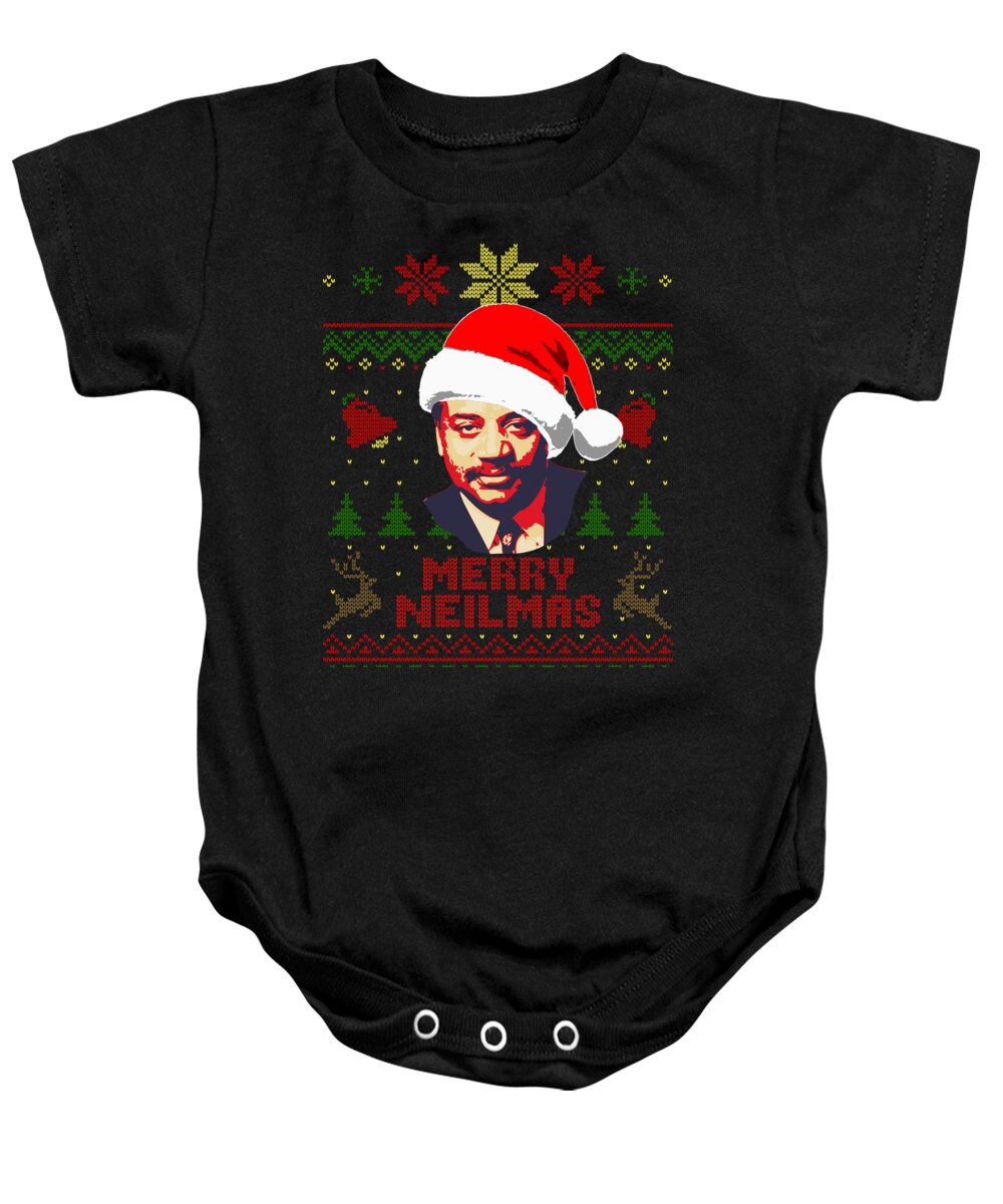 Santa Baby Onesie featuring the digital art Merry Neilmas Neil Degrasse Tyson Christmas by Megan Miller