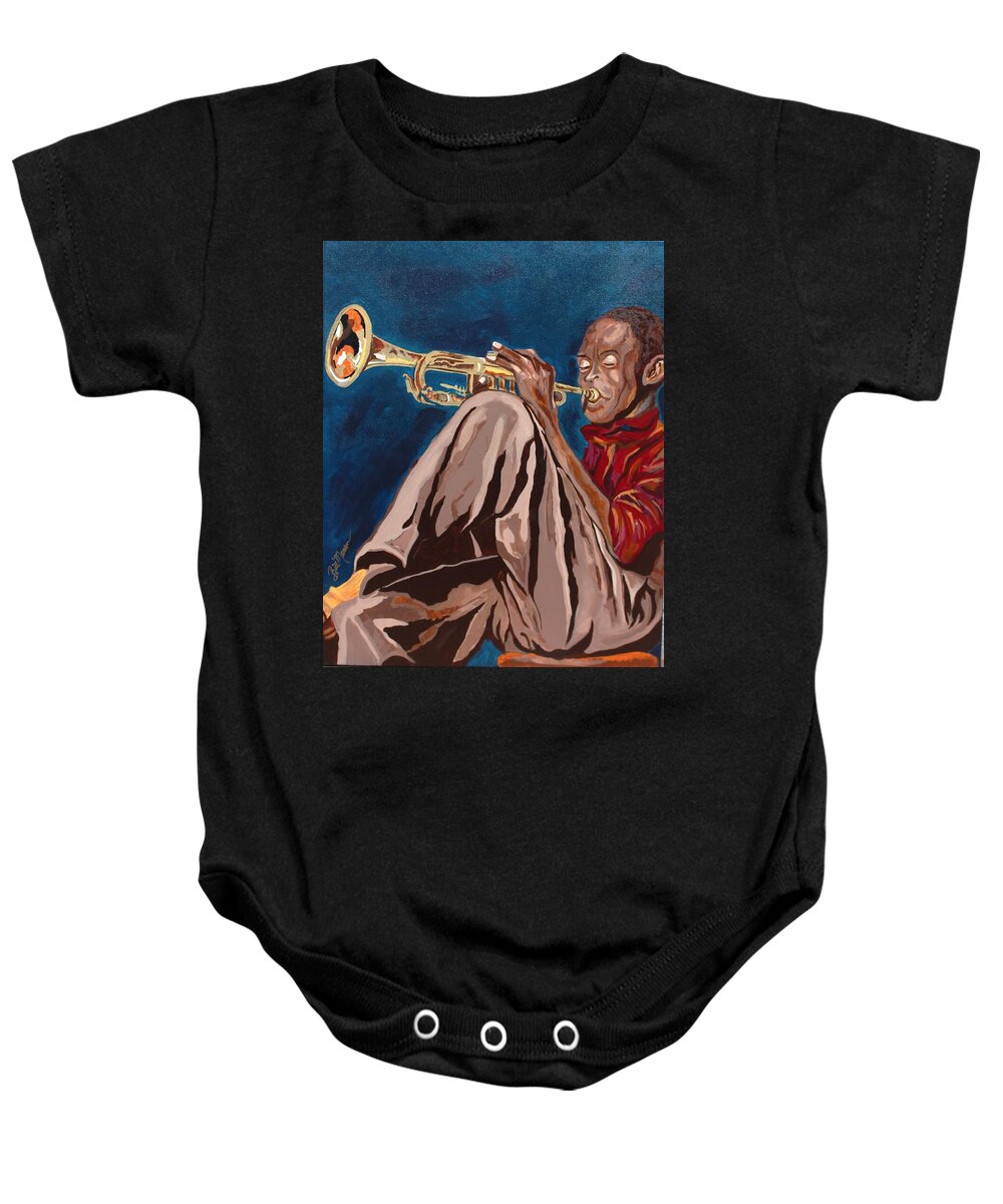  Baby Onesie featuring the painting Miles Davis-Backstage by Bill Manson