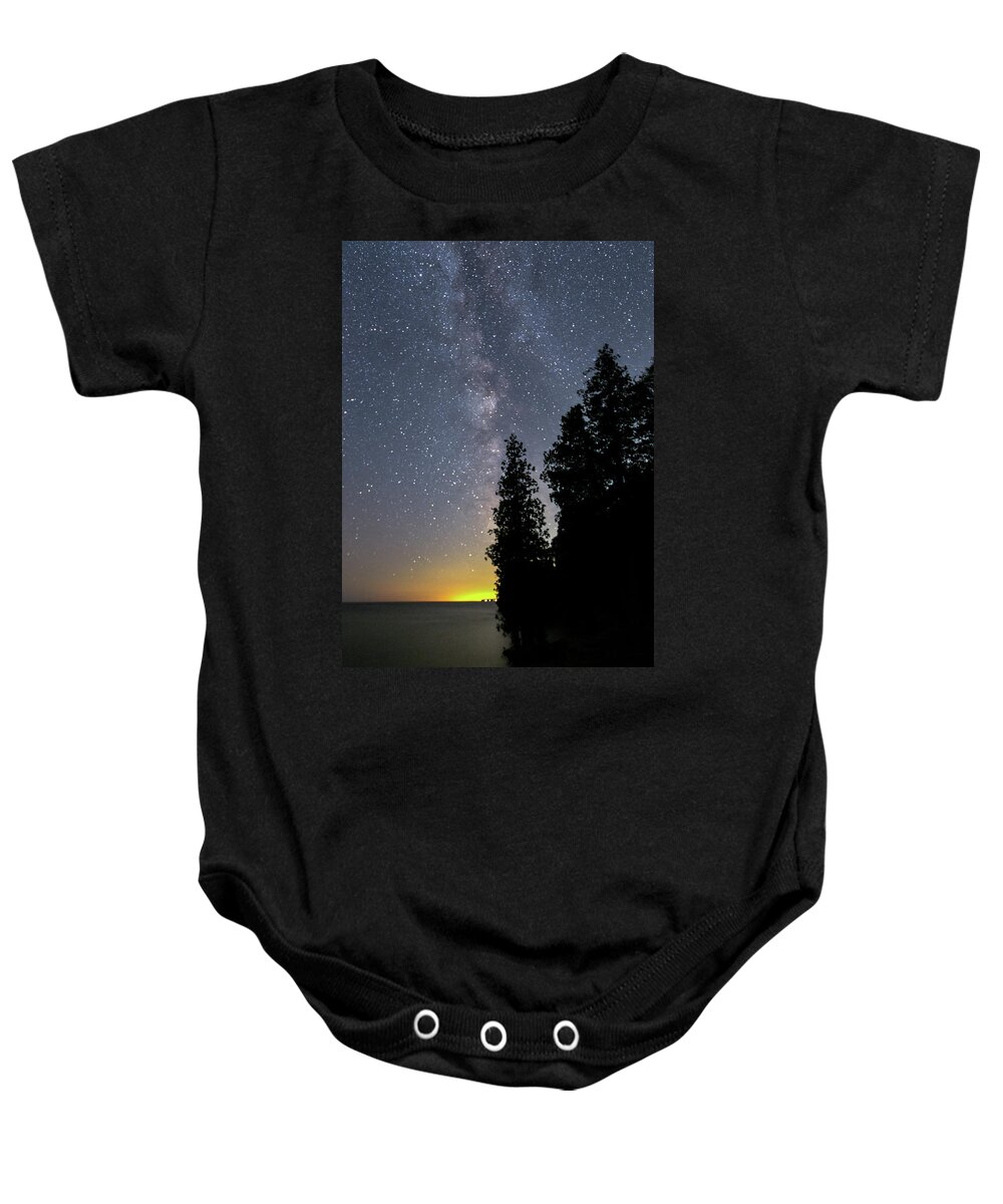 Door County Baby Onesie featuring the photograph Milky Way Over Cave Point by Paul Schultz