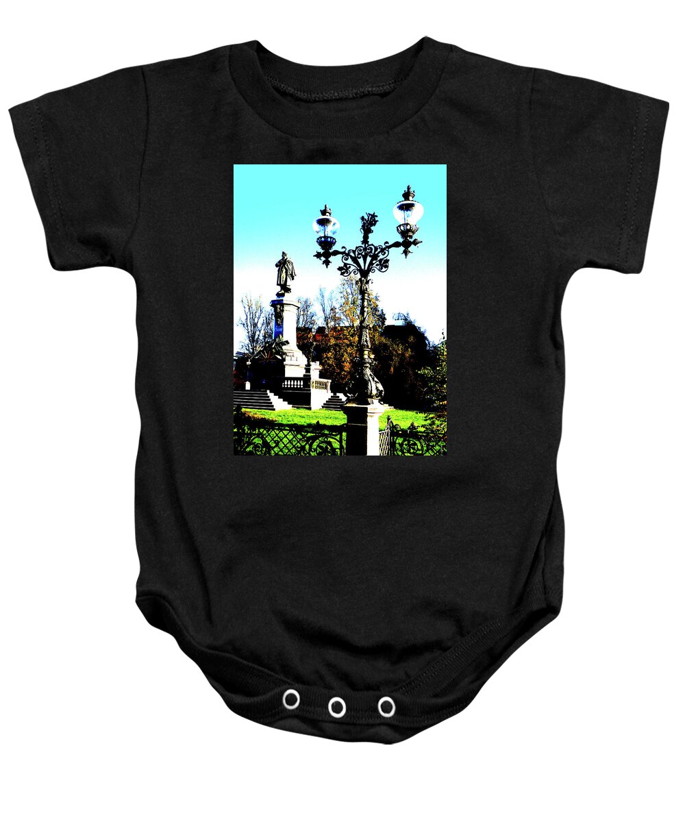 Monument Baby Onesie featuring the photograph Monument And Lantern In Warsaw, Poland by John Siest