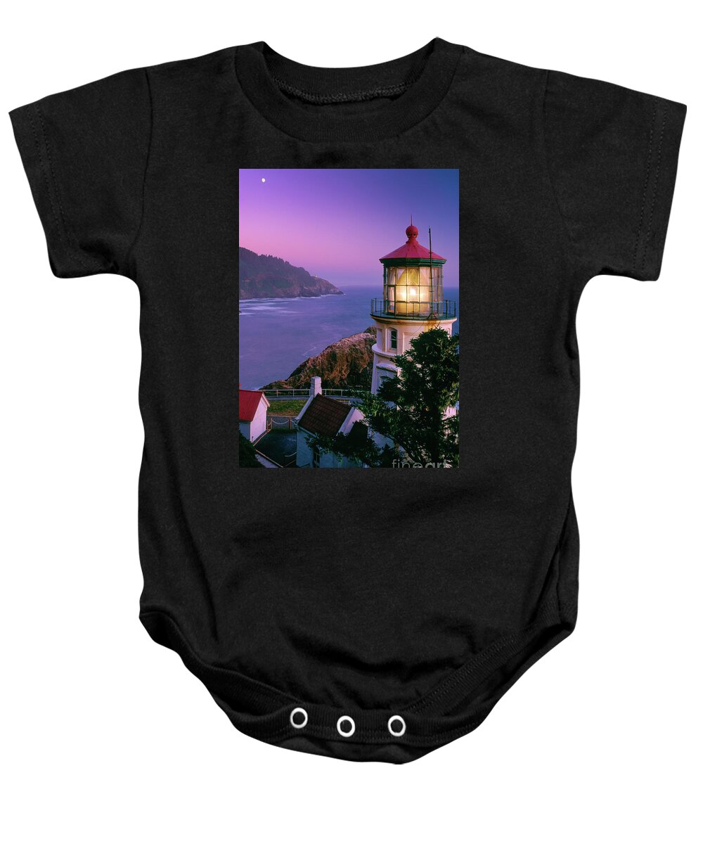 America Baby Onesie featuring the photograph Moon over Heceta Head by Inge Johnsson