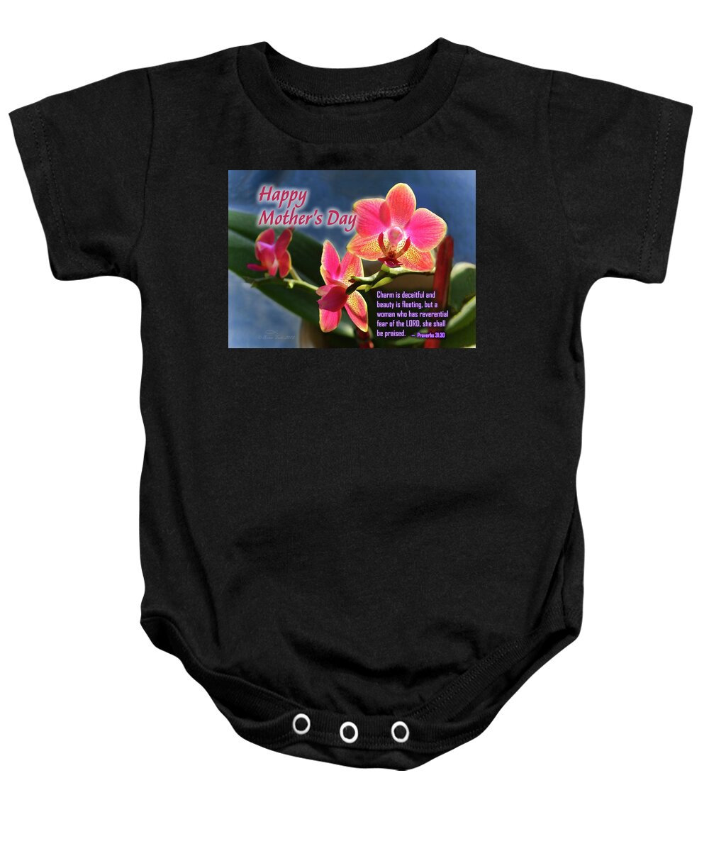 Honor Baby Onesie featuring the photograph Mother's Day Orchids by Brian Tada