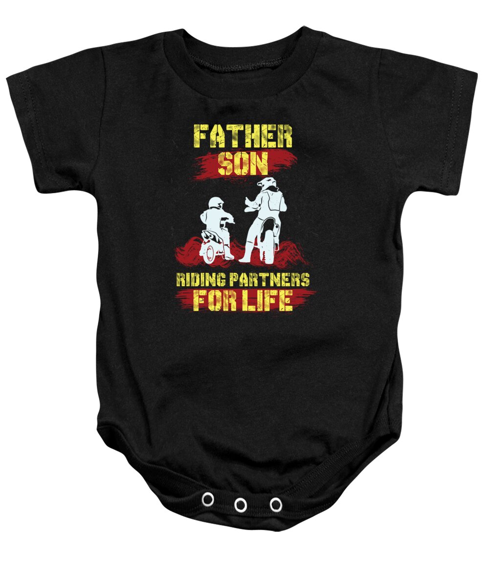 Dirtbike Baby Onesie featuring the digital art Motocross Father Son Riding Partners by Jacob Zelazny