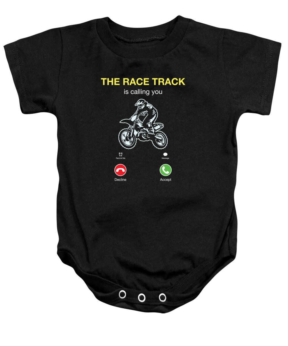 Dirtbike Baby Onesie featuring the digital art Motocross The Race Track Is Calling by Jacob Zelazny