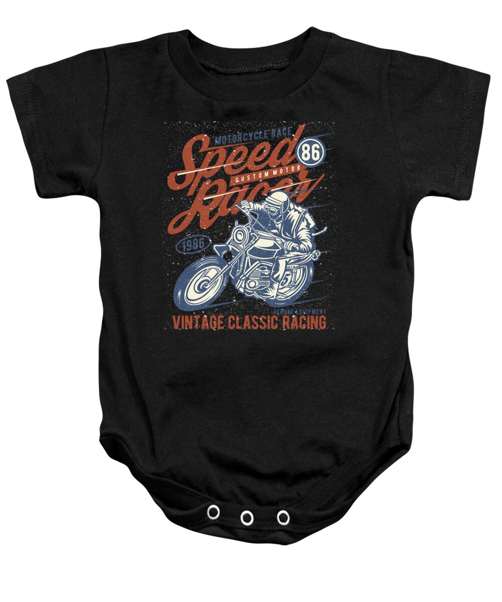 Motocross Baby Onesie featuring the digital art Motorcycle Race Speed Racer Custom Motor by Jacob Zelazny