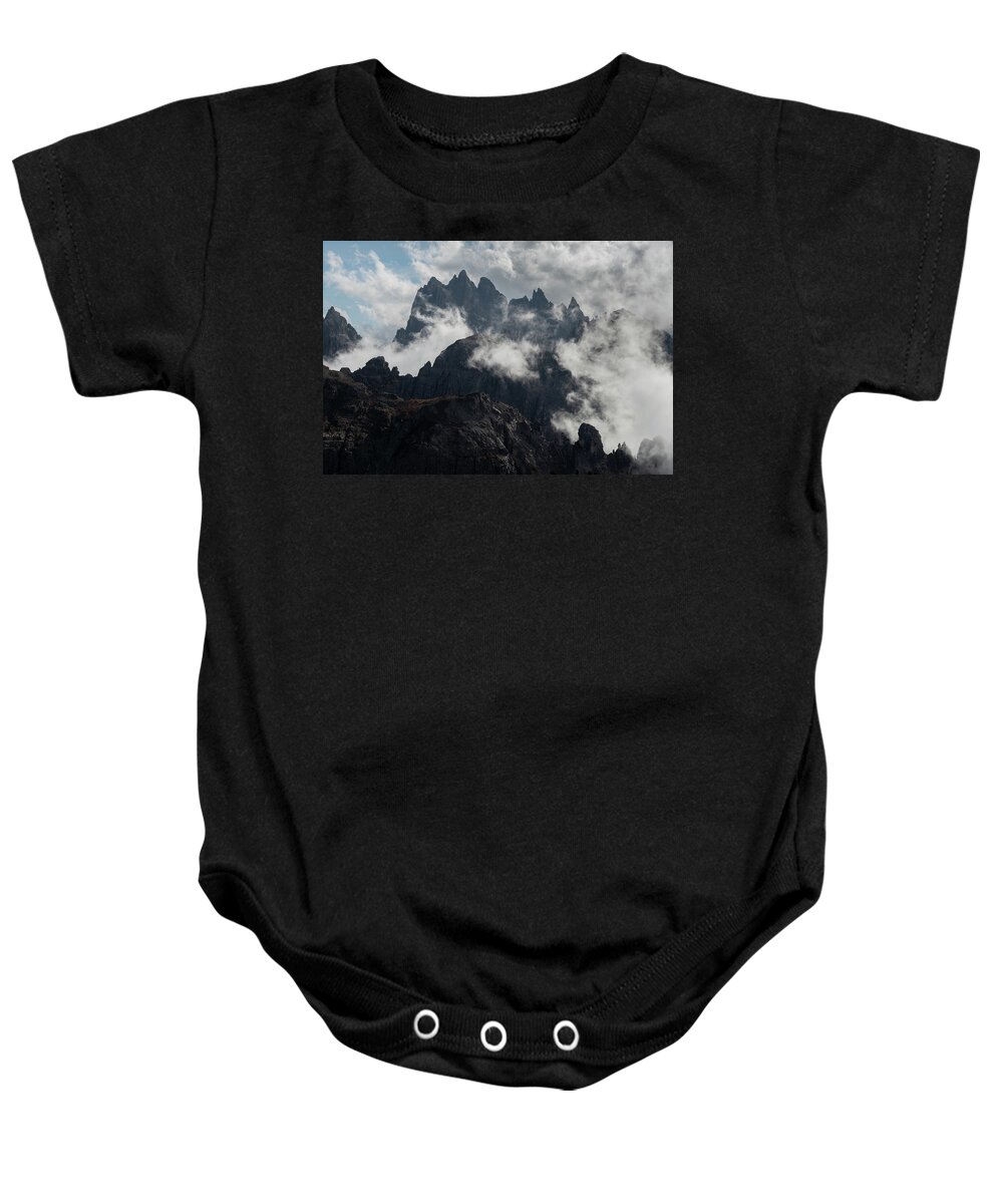 Dolomite Mountains Baby Onesie featuring the photograph Mountain peaks at Tre cime area in Italy by Michalakis Ppalis