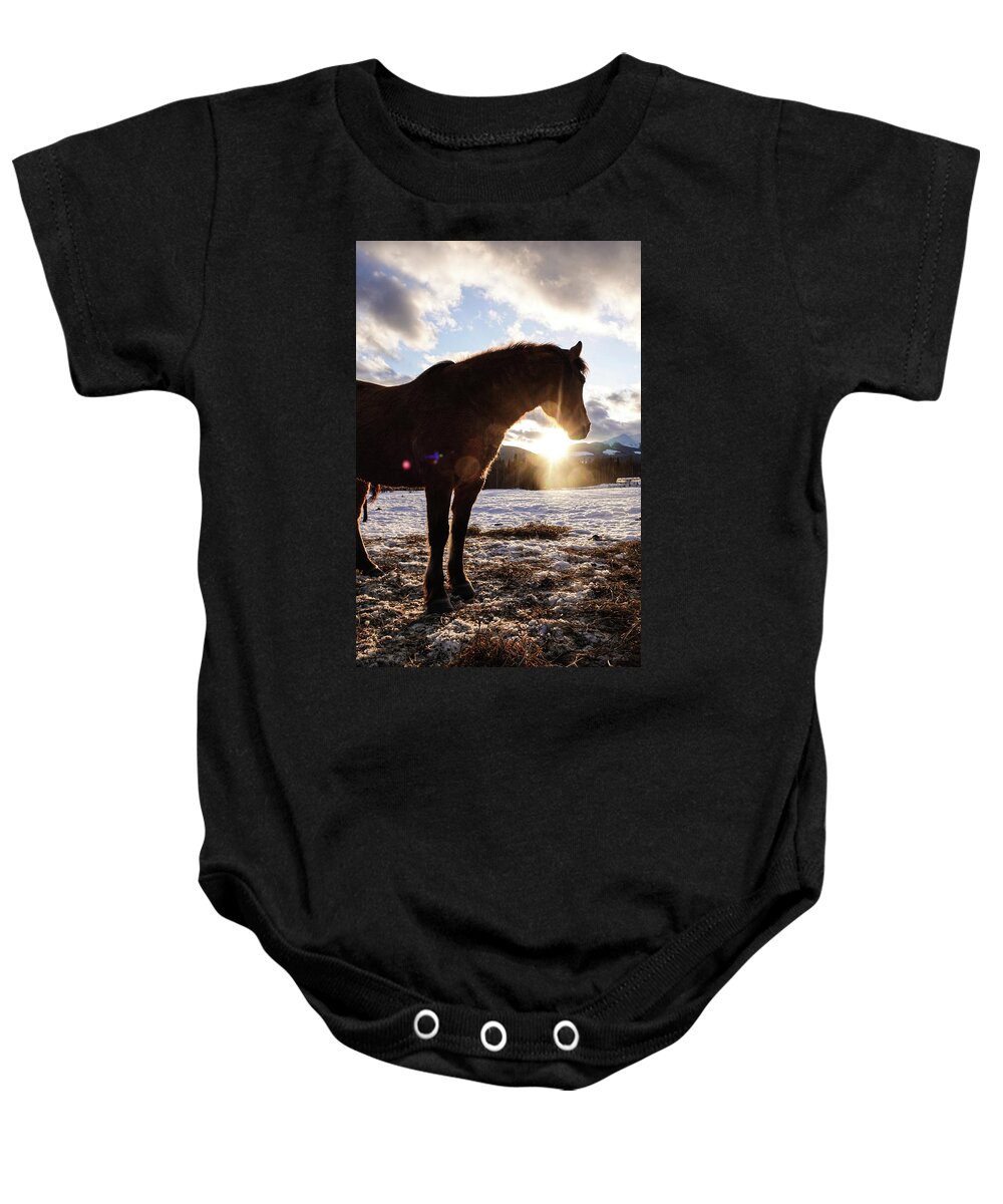 Winter Baby Onesie featuring the photograph Mountain Sunset by Listen To Your Horse