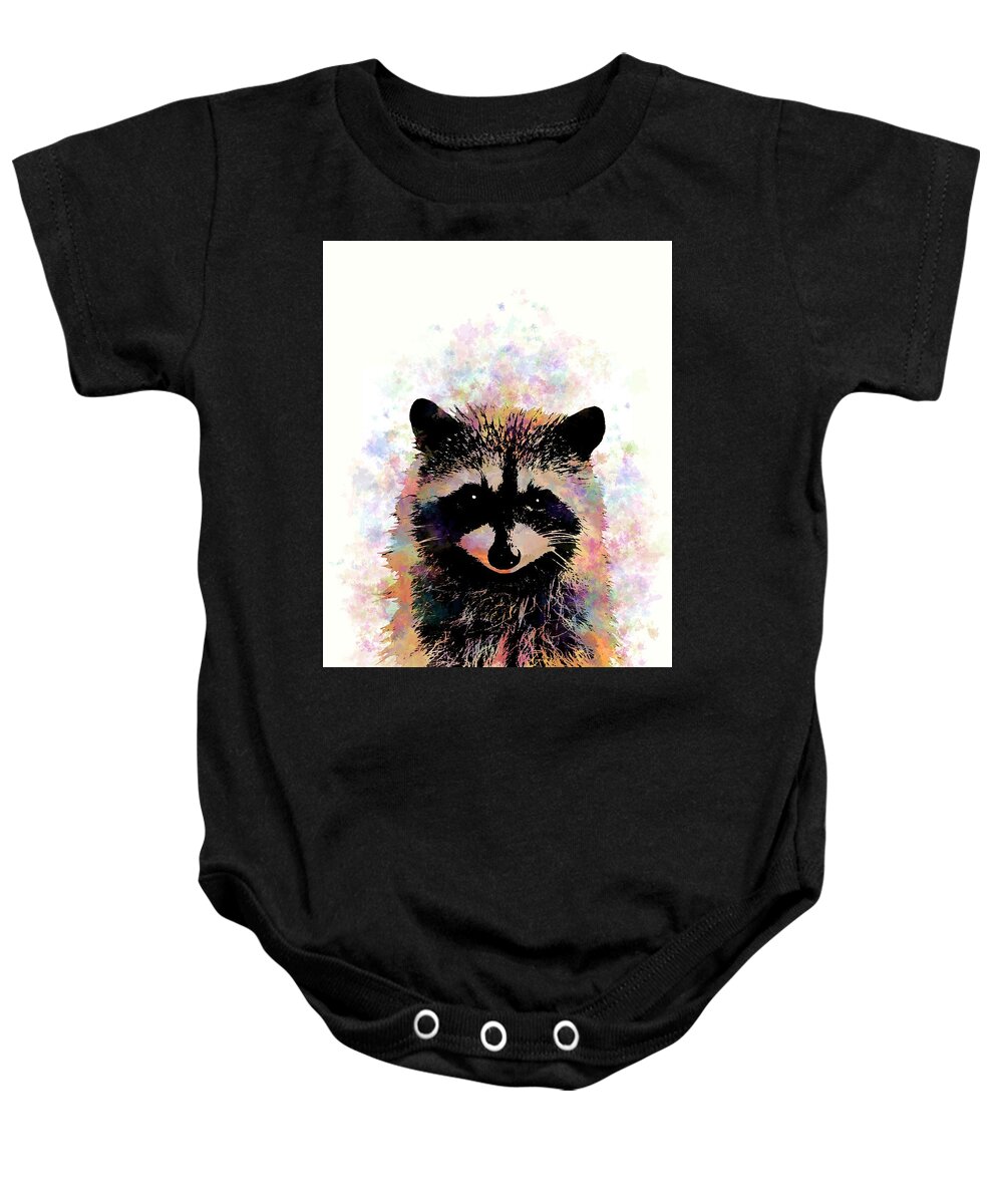 Raccoon Baby Onesie featuring the mixed media Multicolor Raccoon 27 by Lucie Dumas