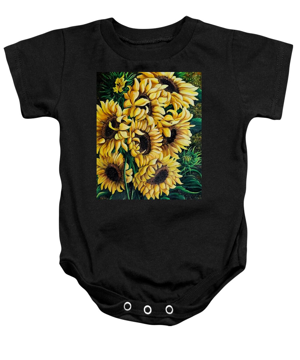 Sunflowers Baby Onesie featuring the painting My Sunshine by Karin Dawn Kelshall- Best