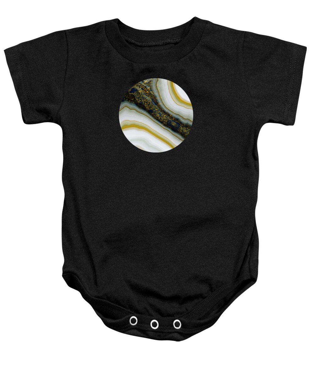 Navy Baby Onesie featuring the digital art Navy and Gold Abstract by Spacefrog Designs
