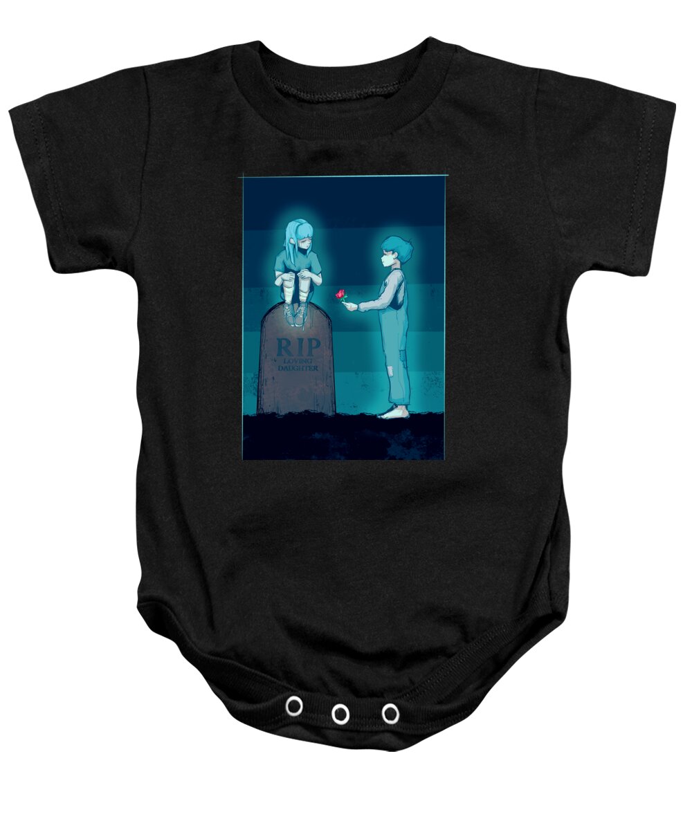 Ghost Baby Onesie featuring the drawing New Kid by Ludwig Van Bacon