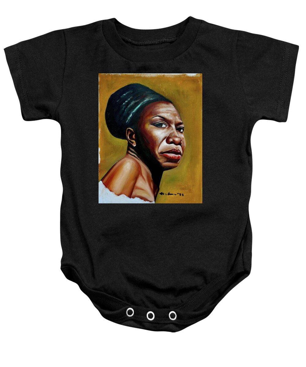 Nina Simone Baby Onesie featuring the painting Nina Simone by Martel Chapman