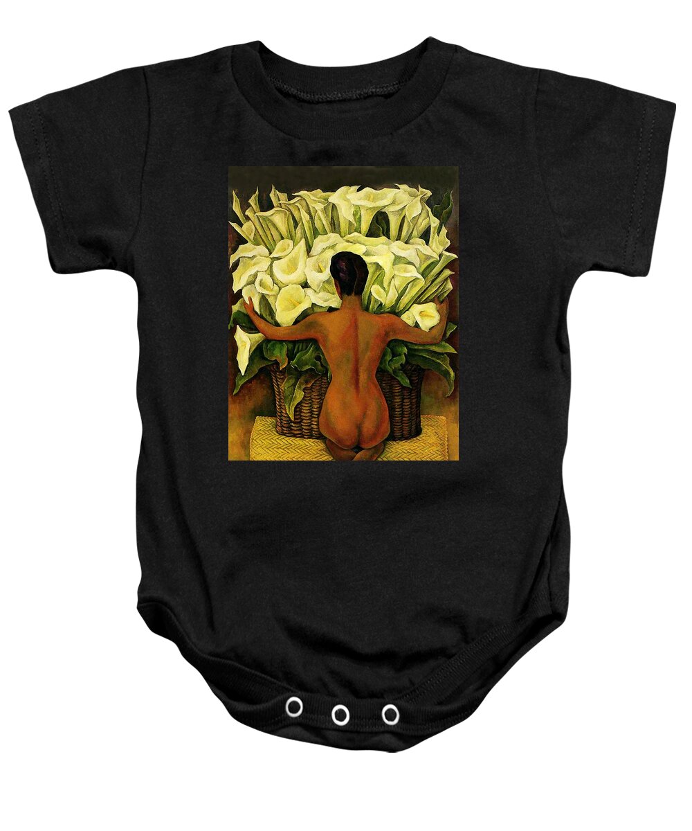 “diego Rivera” Baby Onesie featuring the digital art Nude With Lilies by Patricia Keith