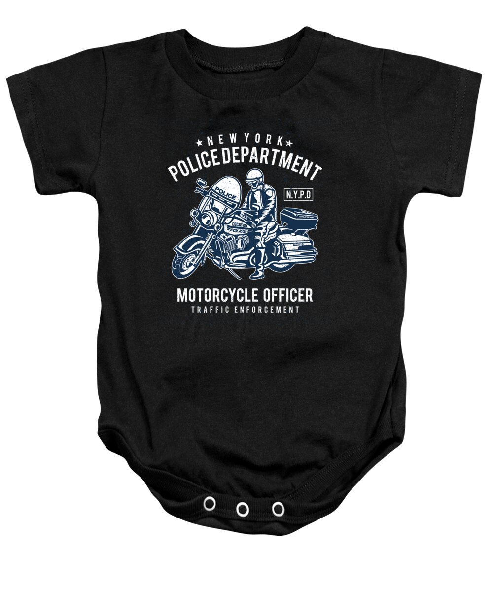 Cop Baby Onesie featuring the digital art NYPD Motorcycle Officer by Jacob Zelazny