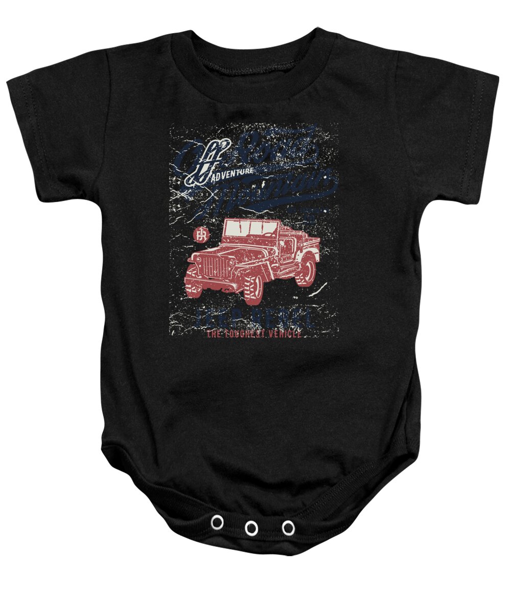 Mud Baby Onesie featuring the digital art Off Road Adventure Mountain Jeep Rebel by Jacob Zelazny