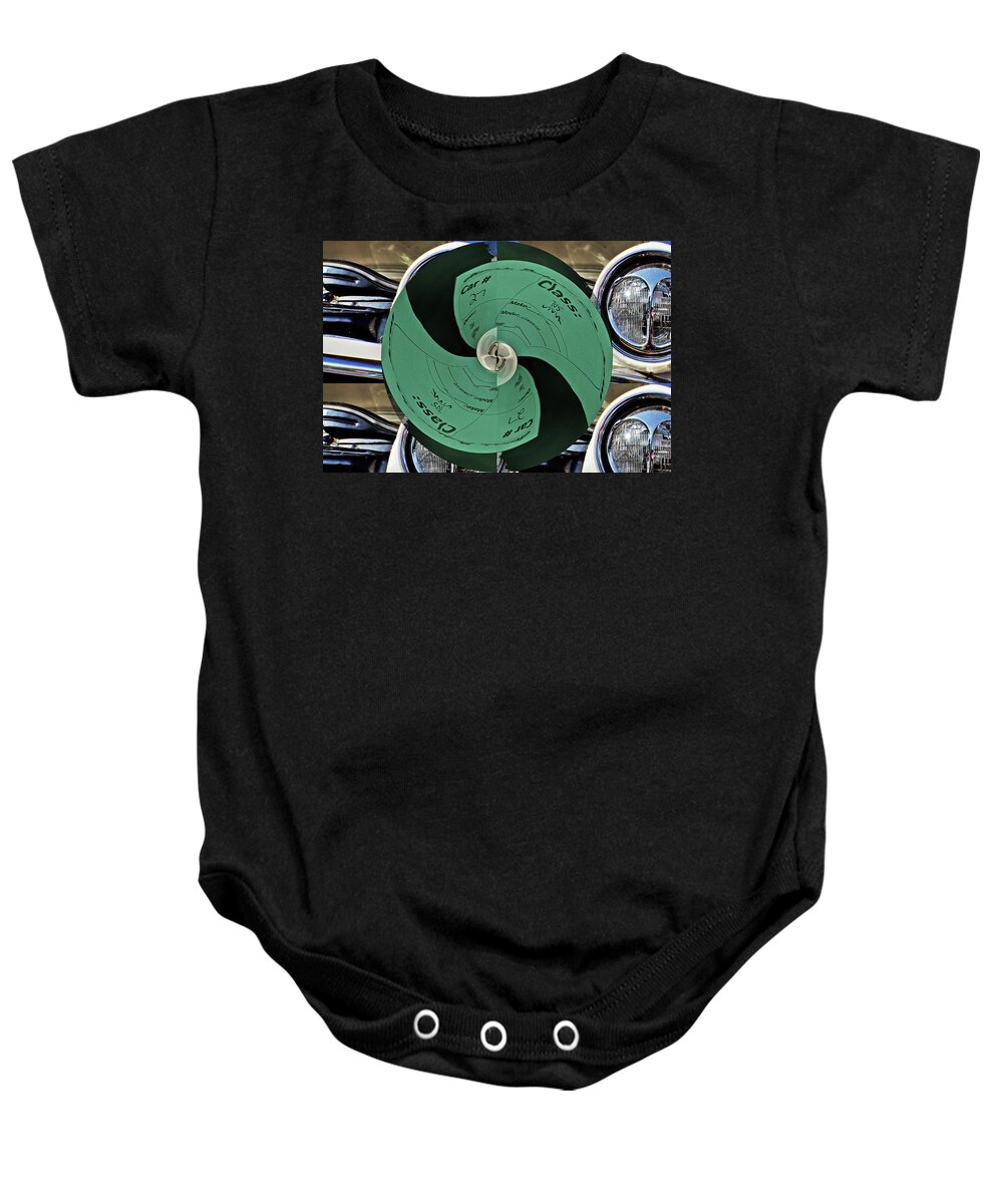 Car Baby Onesie featuring the digital art Old car sign polar coordinates layered by Karl Rose