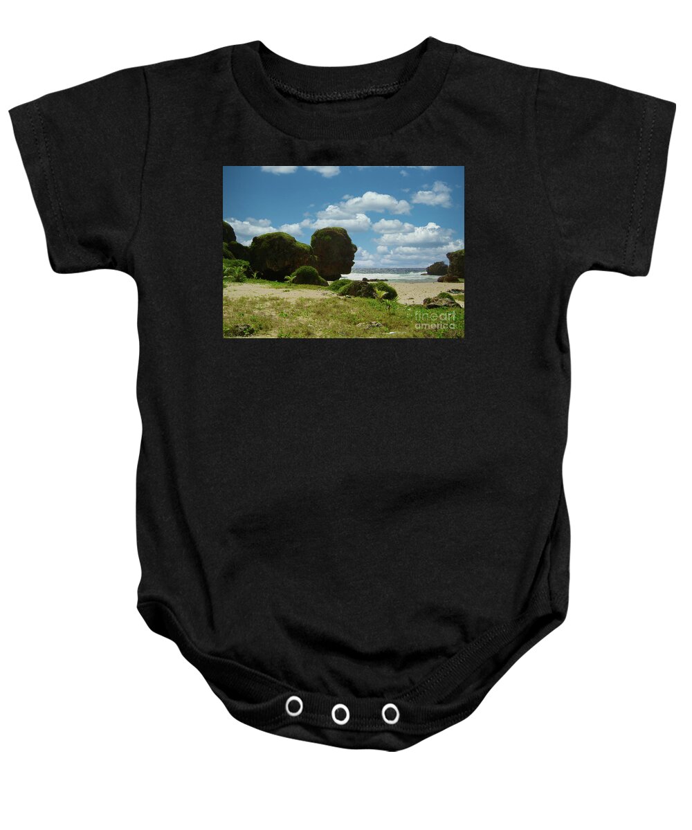 Travel Saipan; Trekking; Old Man By The Sea; Rock Formation Baby Onesie featuring the photograph Old Man by the Sea by On da Raks
