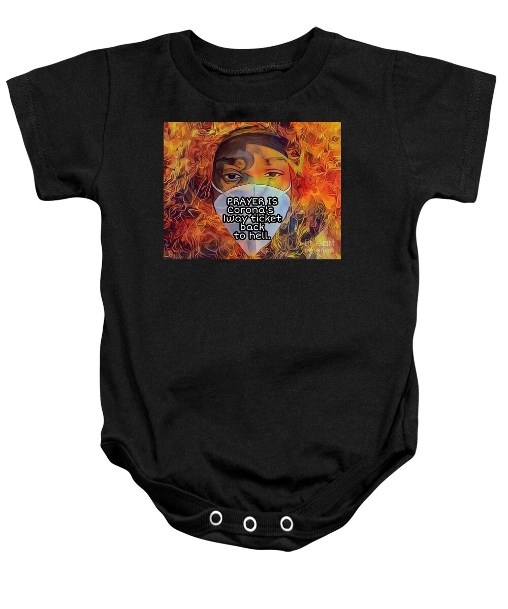  Baby Onesie featuring the mixed media One Way Ticket For Corona by Fania Simon