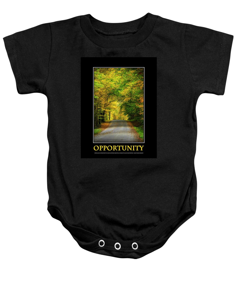 Inspirational Baby Onesie featuring the mixed media Opportunity Inspirational Motivational Poster Art by Christina Rollo