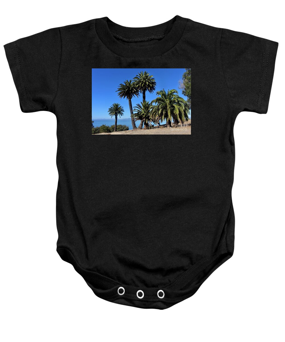 Palos Verdes Baby Onesie featuring the photograph Palm Trees Along the Bluff by Katherine Erickson