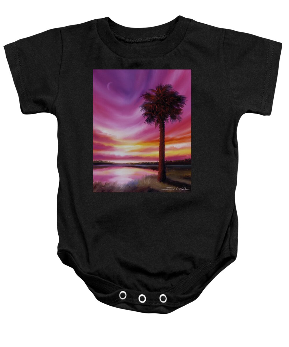 Sunrise Baby Onesie featuring the painting Palmetto Moon by James Hill