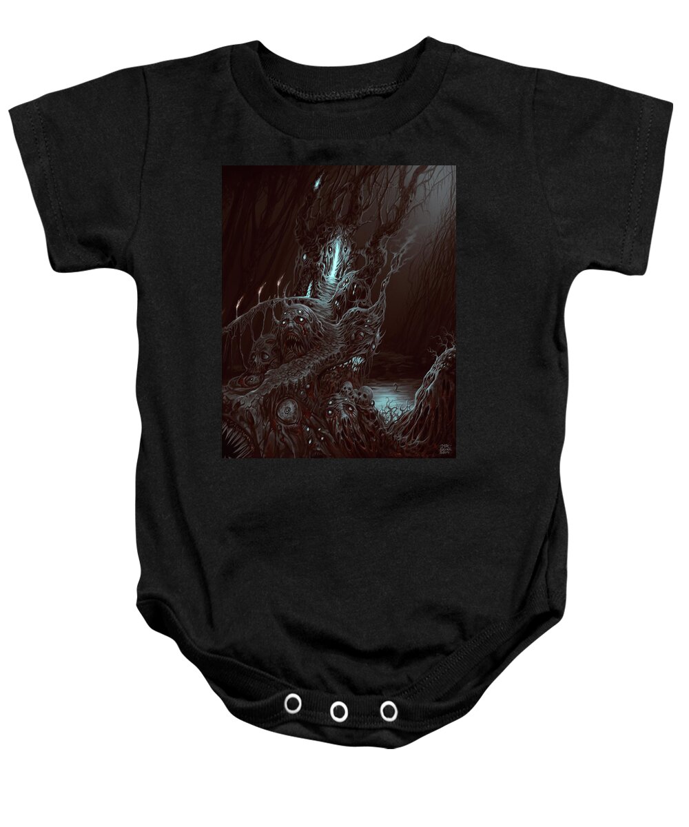 Agony Baby Onesie featuring the painting Path of Doom by Mark Cooper
