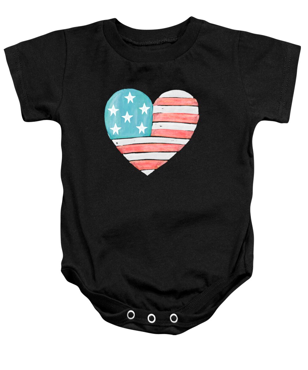 Funny Baby Onesie featuring the digital art Patriotic I Love The Usa Flag by Flippin Sweet Gear