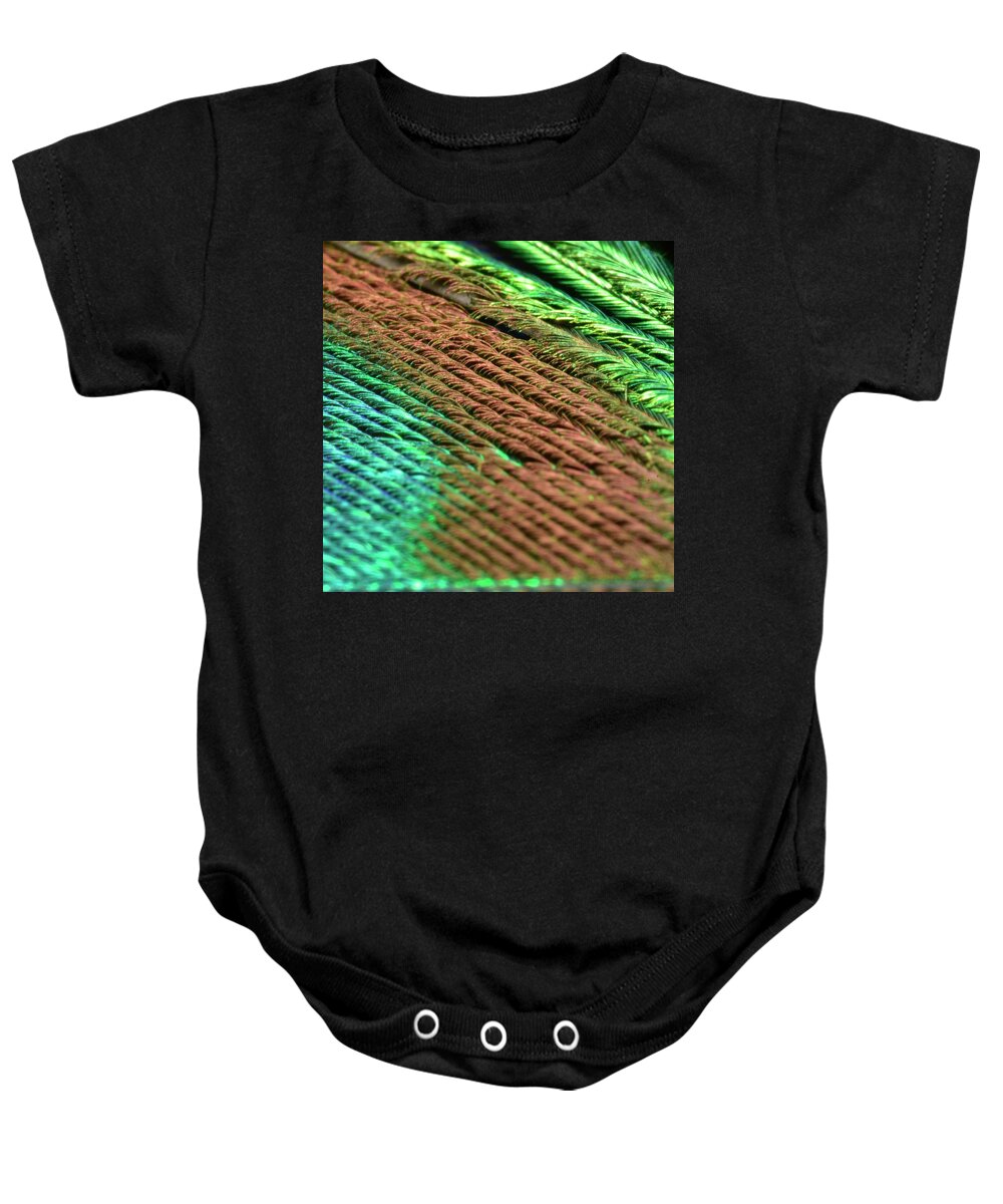 Peacock Feather Baby Onesie featuring the photograph Peacock Feather by Neil R Finlay