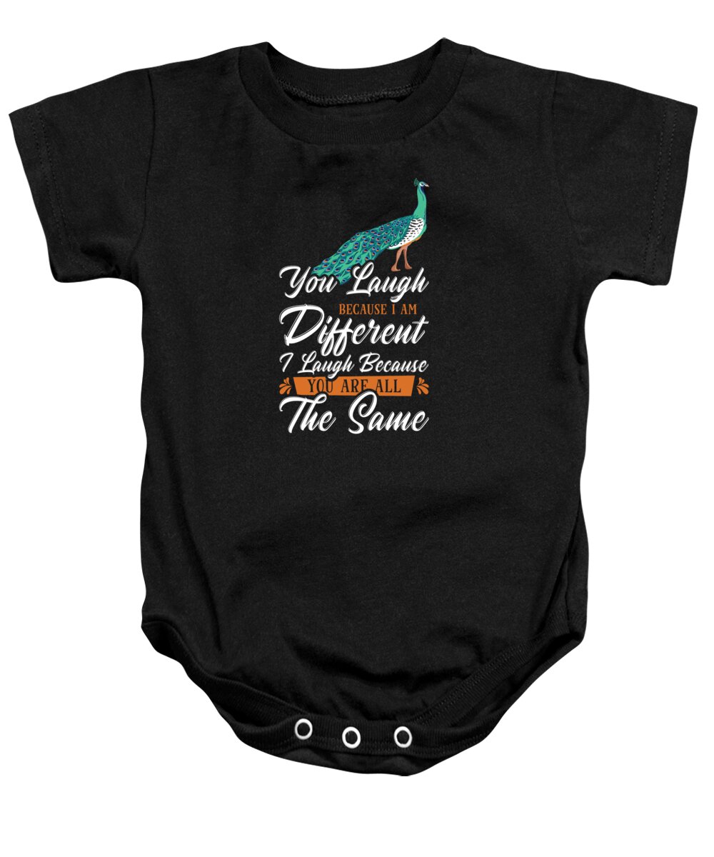Peacock Baby Onesie featuring the digital art Peacock Positivity Different Inspirational Peacock Fan by Toms Tee Store