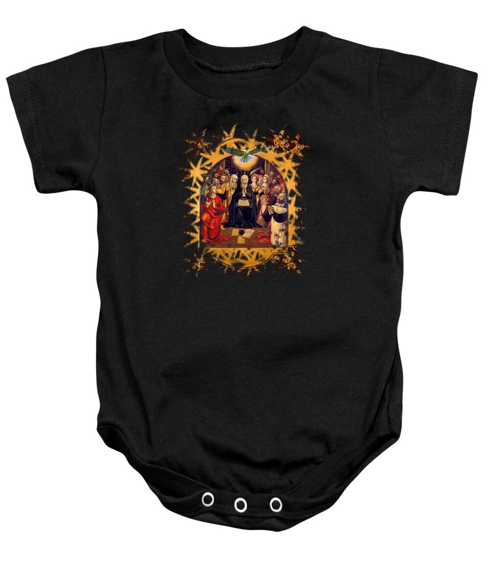 Pentecost Baby Onesie featuring the mixed media Pentecost Virgin Mary and Apostles by Ancient icon