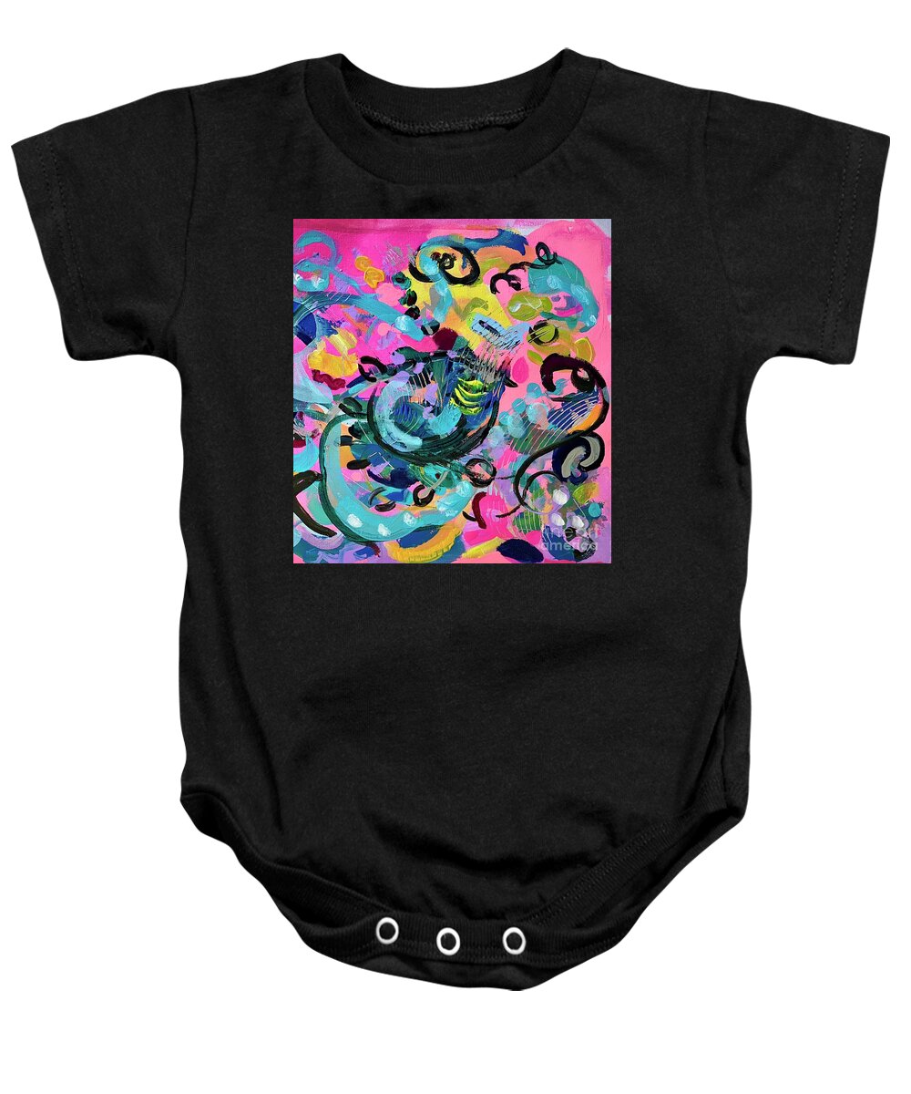 Abstract Baby Onesie featuring the painting Pink A Boo by Patsy Walton