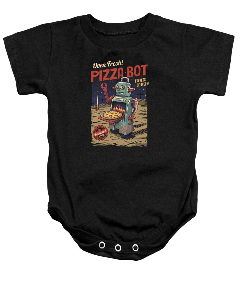 Pizza Baby Onesie featuring the digital art Pizza Bot by Vincent Trinidad