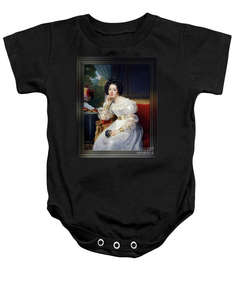 Portrait Of A Young Lady Baby Onesie featuring the painting Portrait Of A Young Lady by Louis Hersent Fine Art Old Masters Reproduction by Rolando Burbon