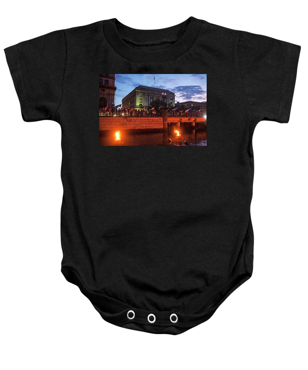 Providence Baby Onesie featuring the photograph Providence RI Waterfire Celebration Court House by Toby McGuire