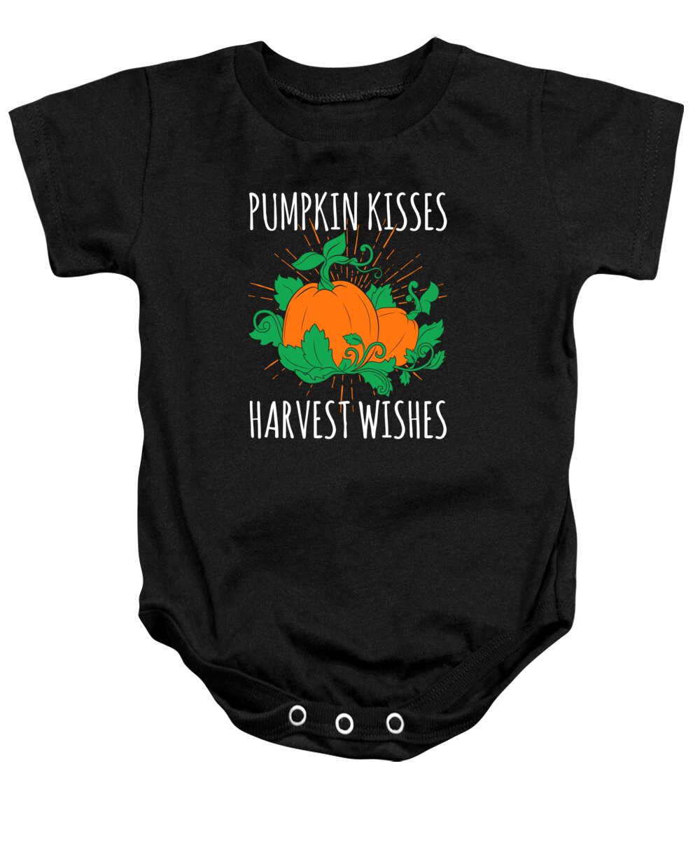 Hardener Baby Onesie featuring the digital art Pumpkin Kisses Harvest Wishes Thanksgiving by Jacob Zelazny