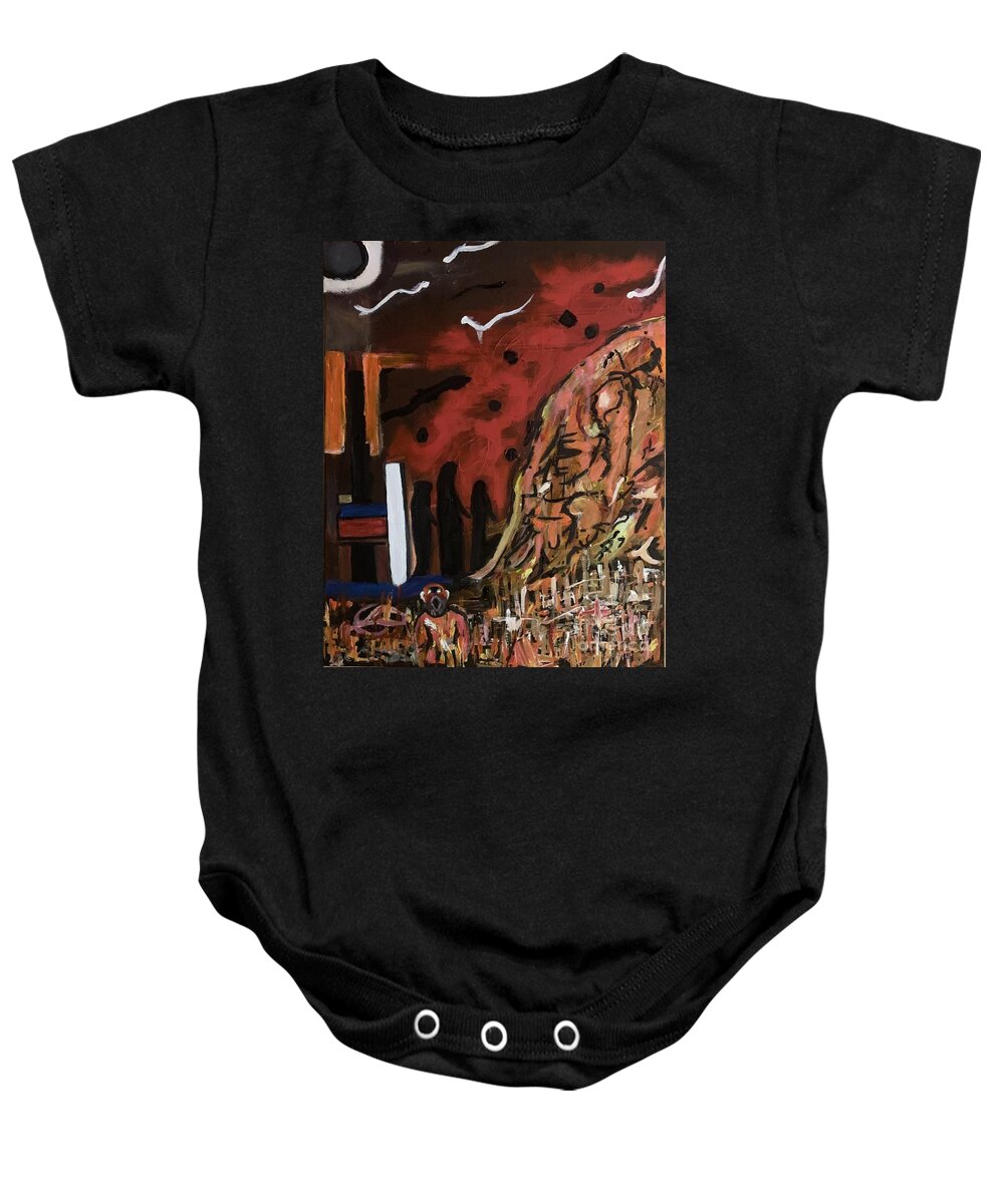 Landscape Baby Onesie featuring the painting Purgatory, the Underworld by Denise Morgan