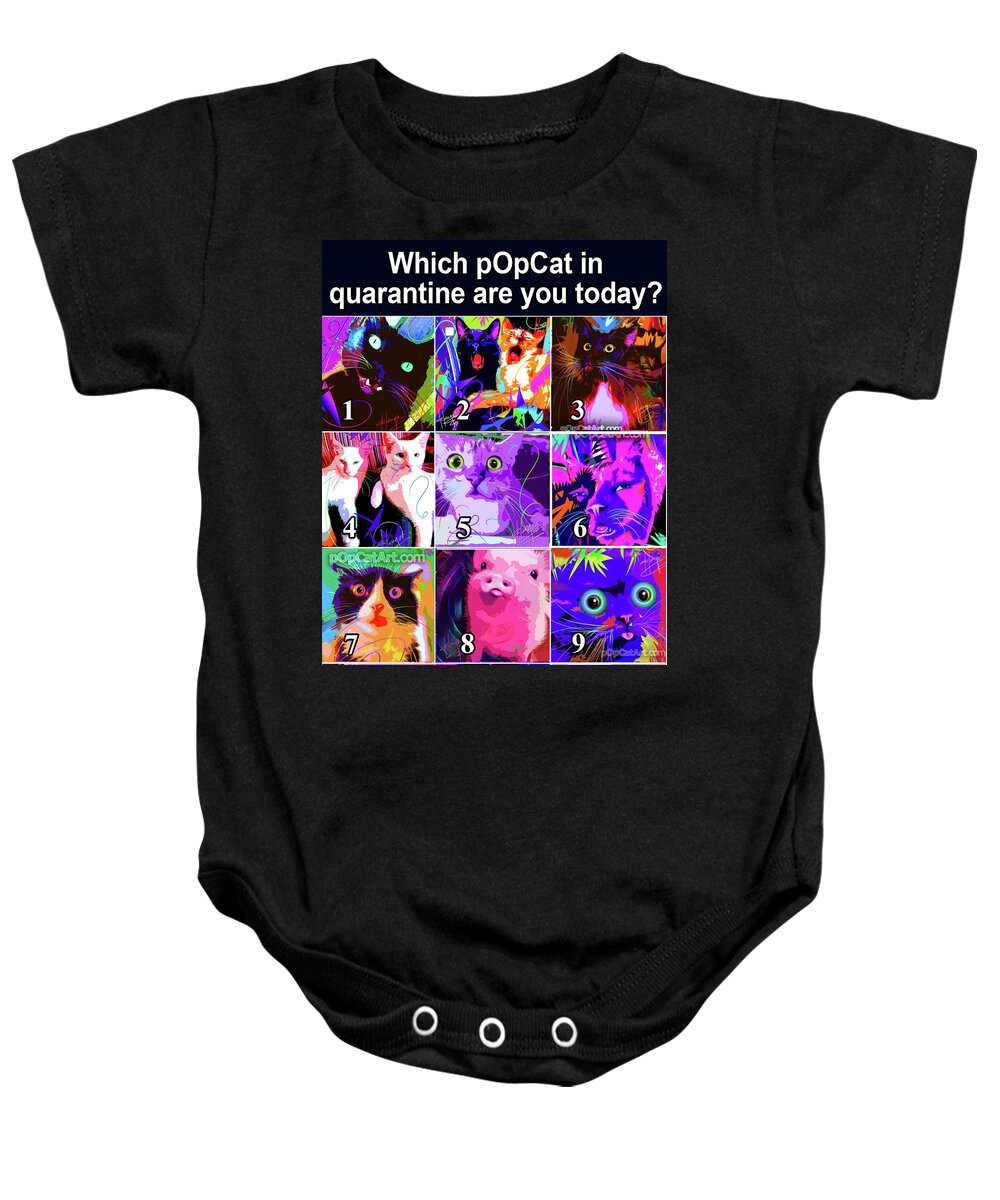 Pop Cat Baby Onesie featuring the painting Quarantine Cats by DC Langer