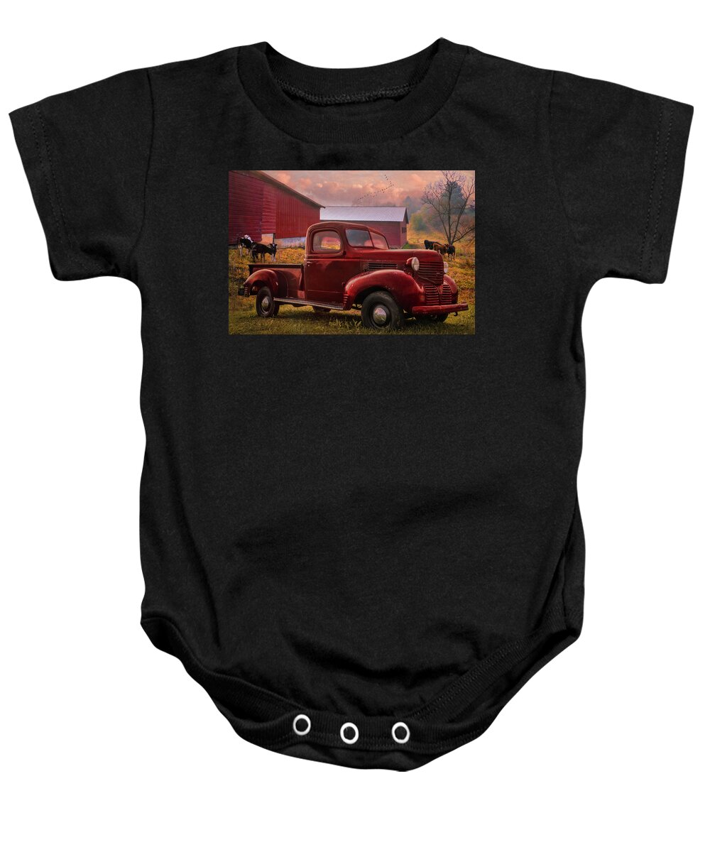1937 Baby Onesie featuring the photograph Reds at Sunrise by Debra and Dave Vanderlaan