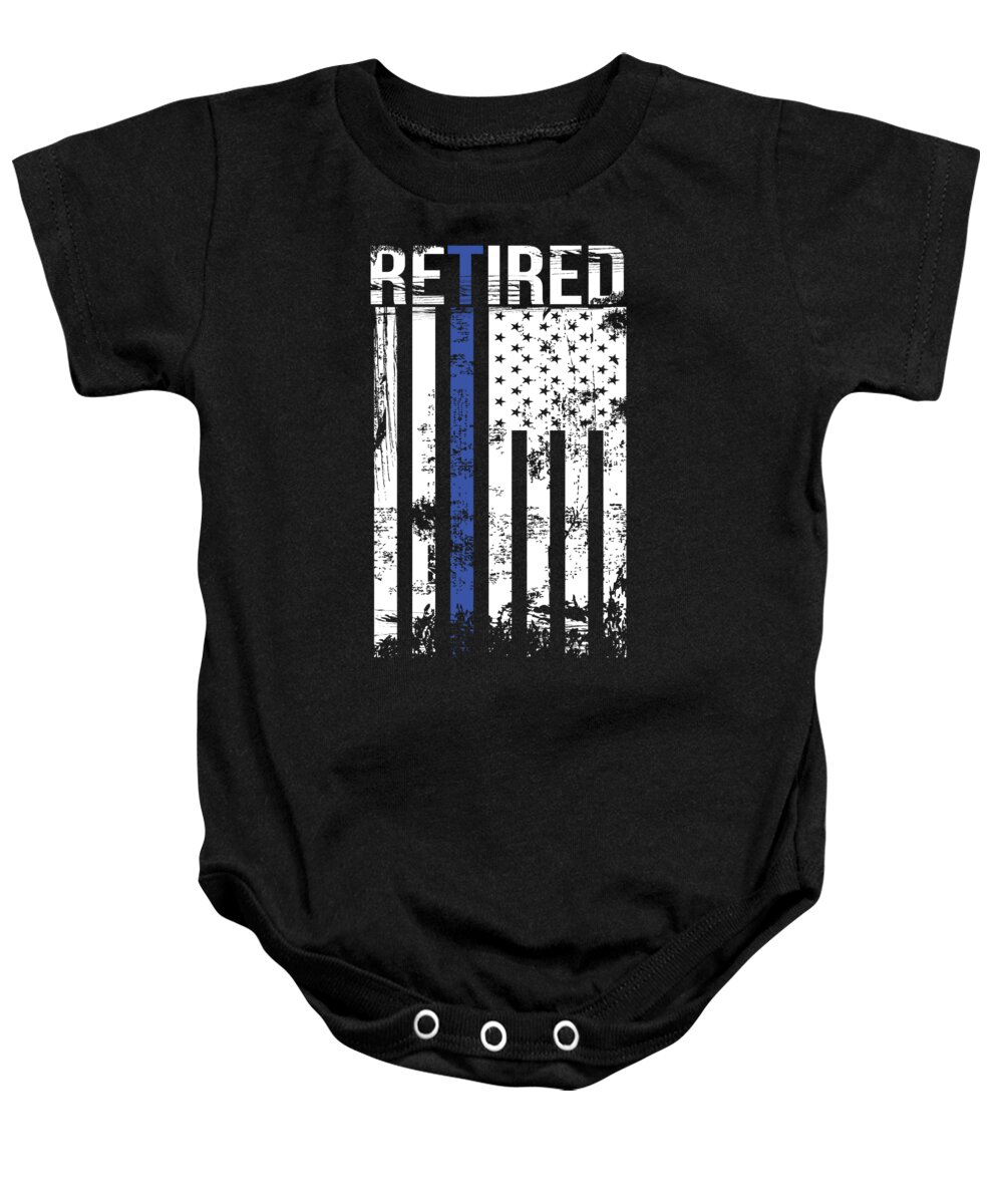 Usa Flag Baby Onesie featuring the digital art Retired Police Officer Thin Blue Line Gift American Flag Cop by Michael S