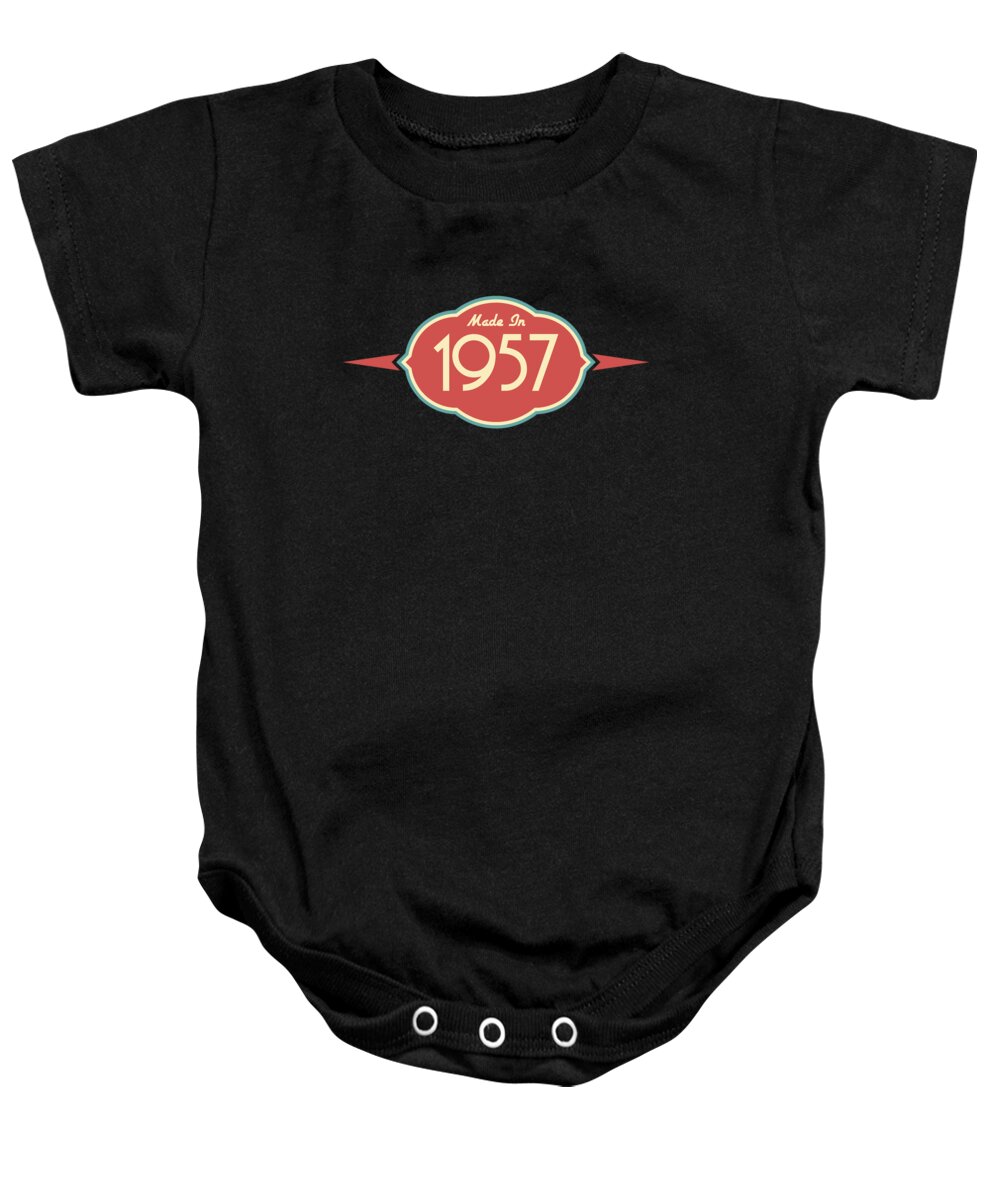 Funny Baby Onesie featuring the digital art Retro Made In 1957 by Flippin Sweet Gear