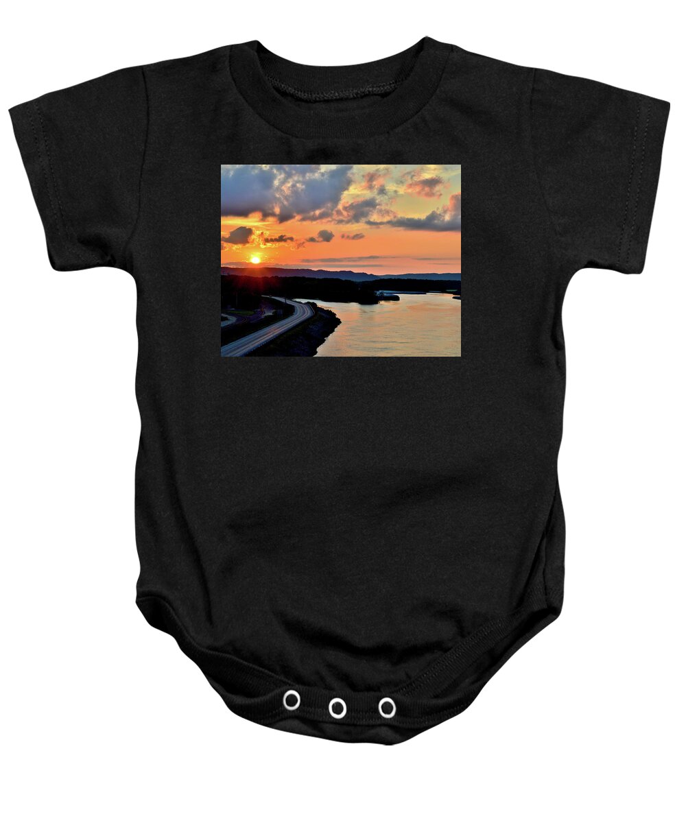 Sunset Baby Onesie featuring the photograph River Road by Susie Loechler